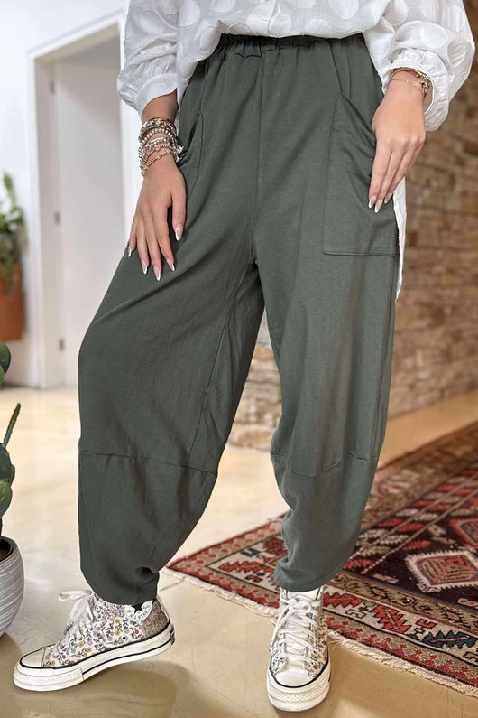 Made in Italy Lagenlook Shelby Cocoon Pant Deep Khaki